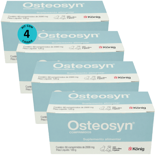 Osteosyn 2000mg Com 60 Comprimidos Para Cães e Gatos Raças Grandes Kit C/ 4